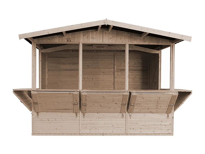 TIMBELA M150B Maison de jardin en bois, Étal de marché en bois H232x336x263 cm/6m2