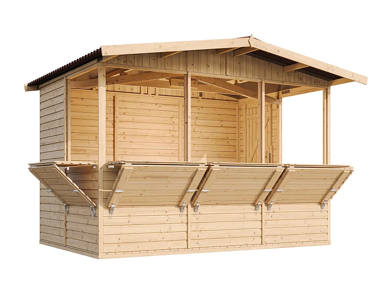 Holz gartenhaus, marktbude holz mit fünf fenster - 200x300 cm / 6 m² - M150B