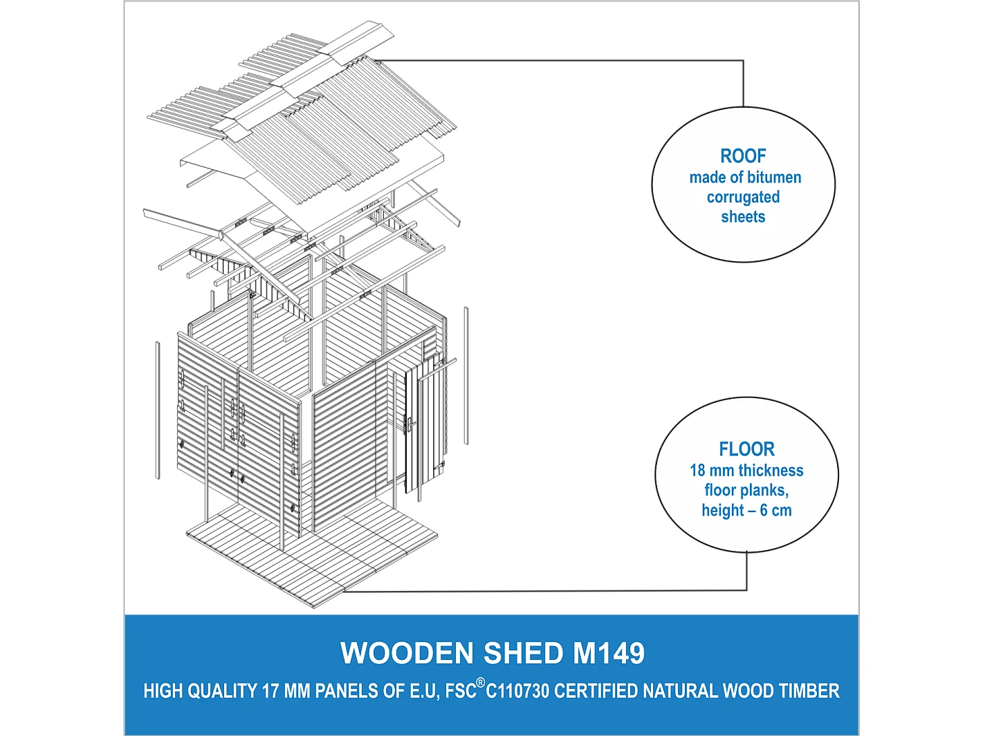 Holz gartenhaus, marktbude holz - 200x200 cm / 4 m² - M149