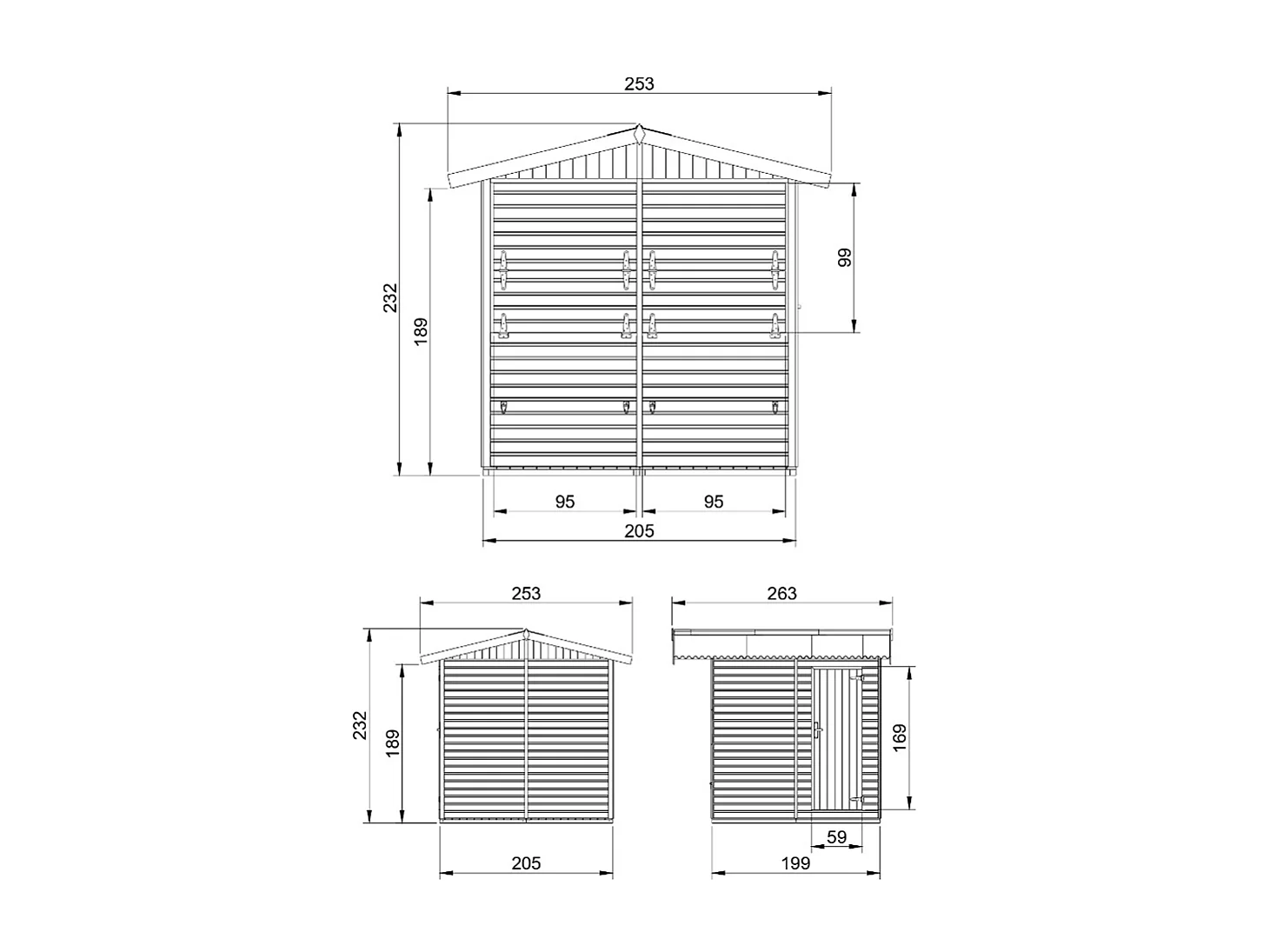 Maison de jardin en bois, étal de marché en bois - H232x253x263 cm/4 m2 - M149
