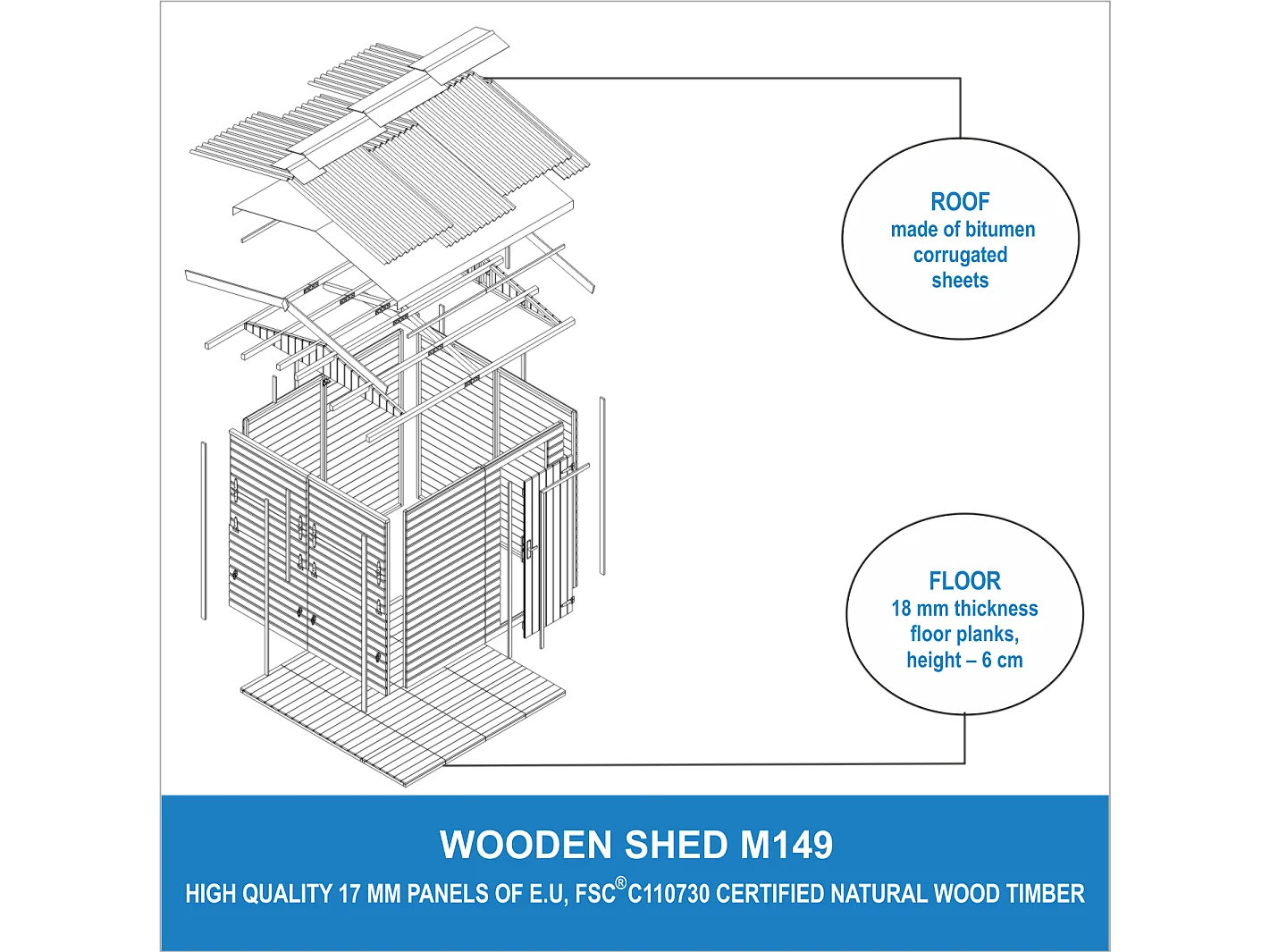 Maison de jardin en bois, étal de marché en bois - H232x253x263 cm/4 m2 - M149