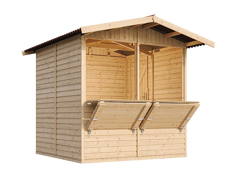 TIMBELA M149 Maison de jardin en bois, Étal de marché en bois H232x253x263 cm/4 m2