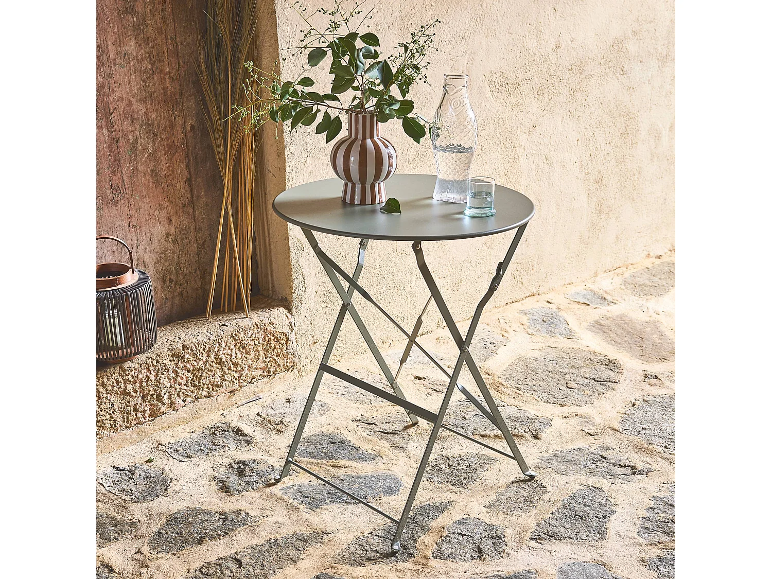 Table de jardin bistrot ronde Ø60cm pliable en acier thermolaqué