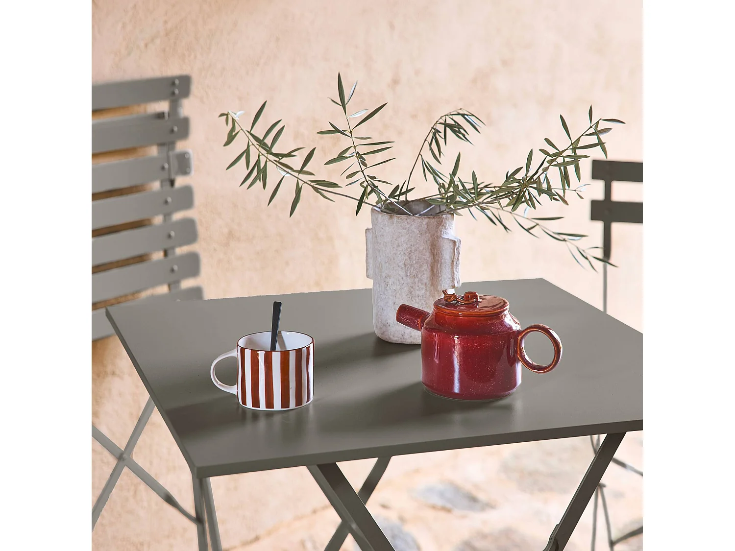Mesa de jardín bistro plegable de metal 70x70cm verde kaki