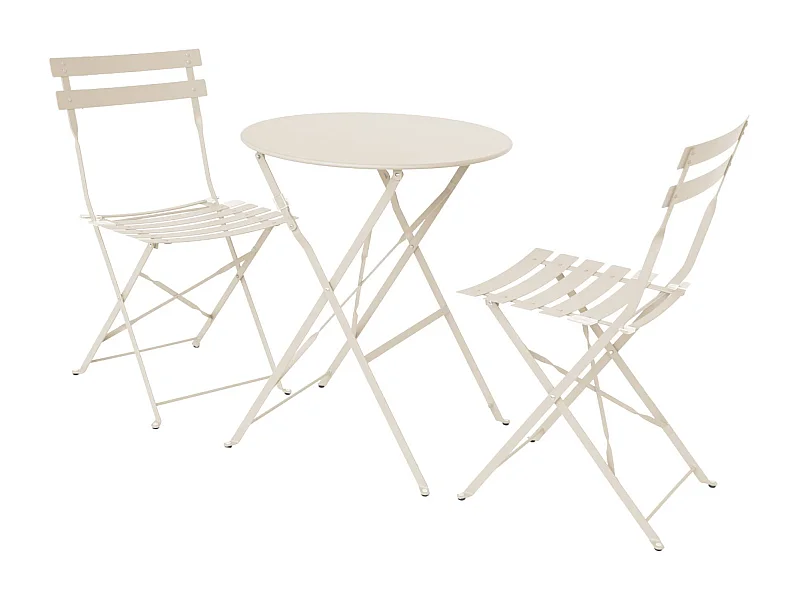 Mesa de jardín bistró plegable metal + 2 asientos beige