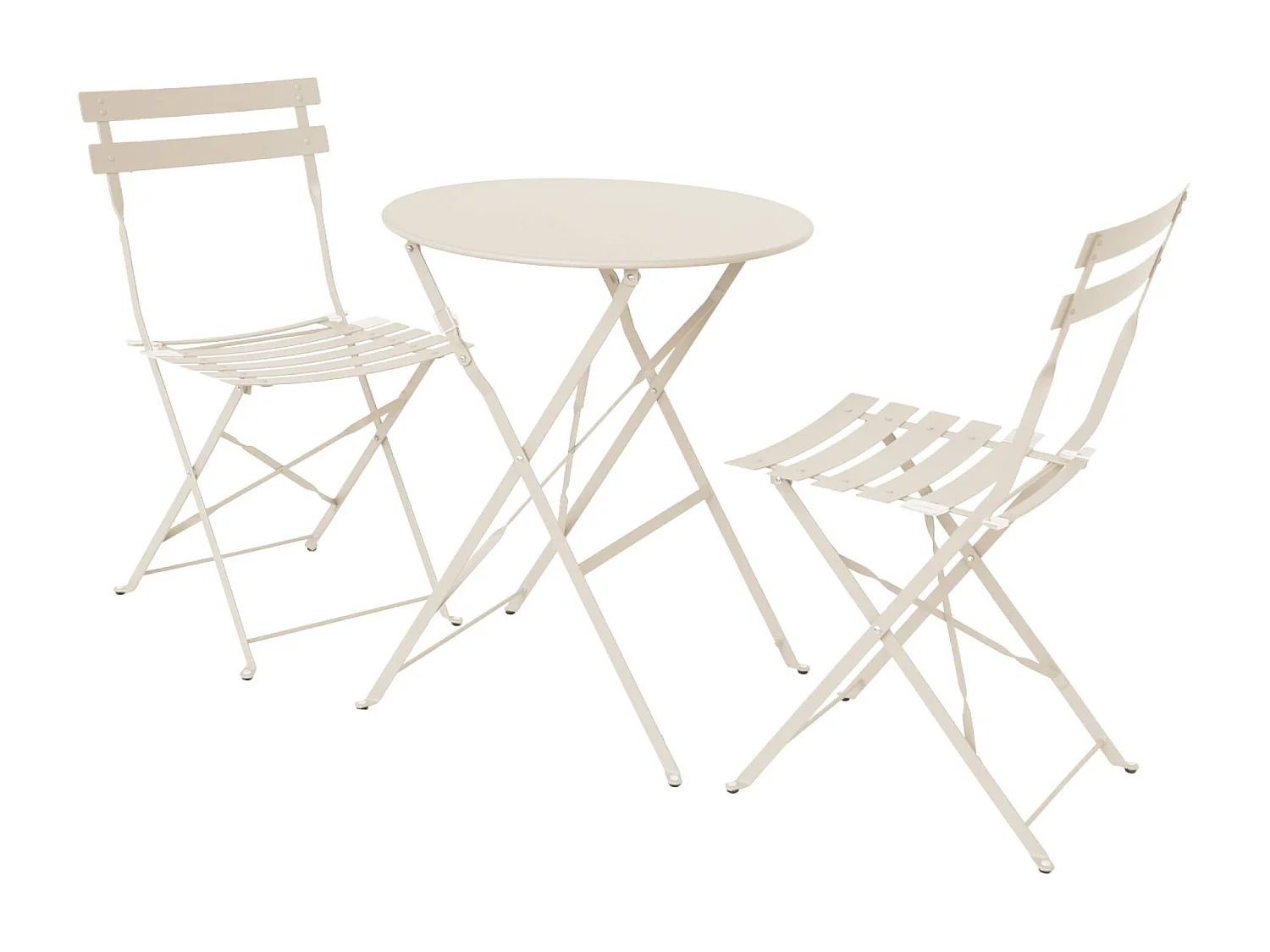 Mesa de jardín bistró plegable metal + 2 asientos beige