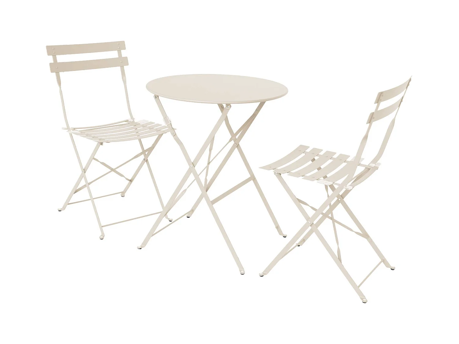 Table de jardin bistrot pliante métal + 2 assises beige Ø60 x 70cm. acier thermolaqué