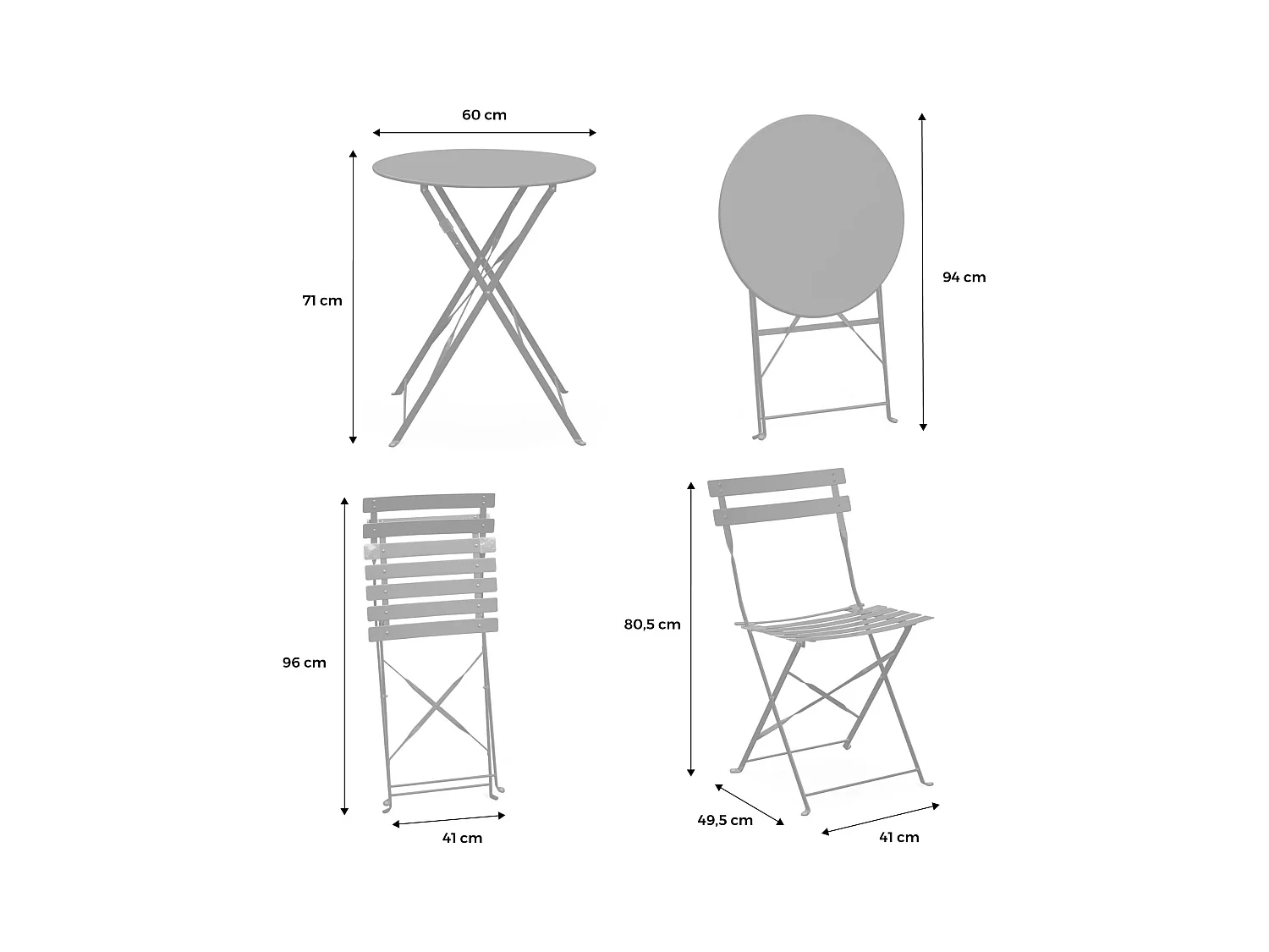 Tavolo da giardino bistrot pieghevole in metallo con 2 sedie, beige