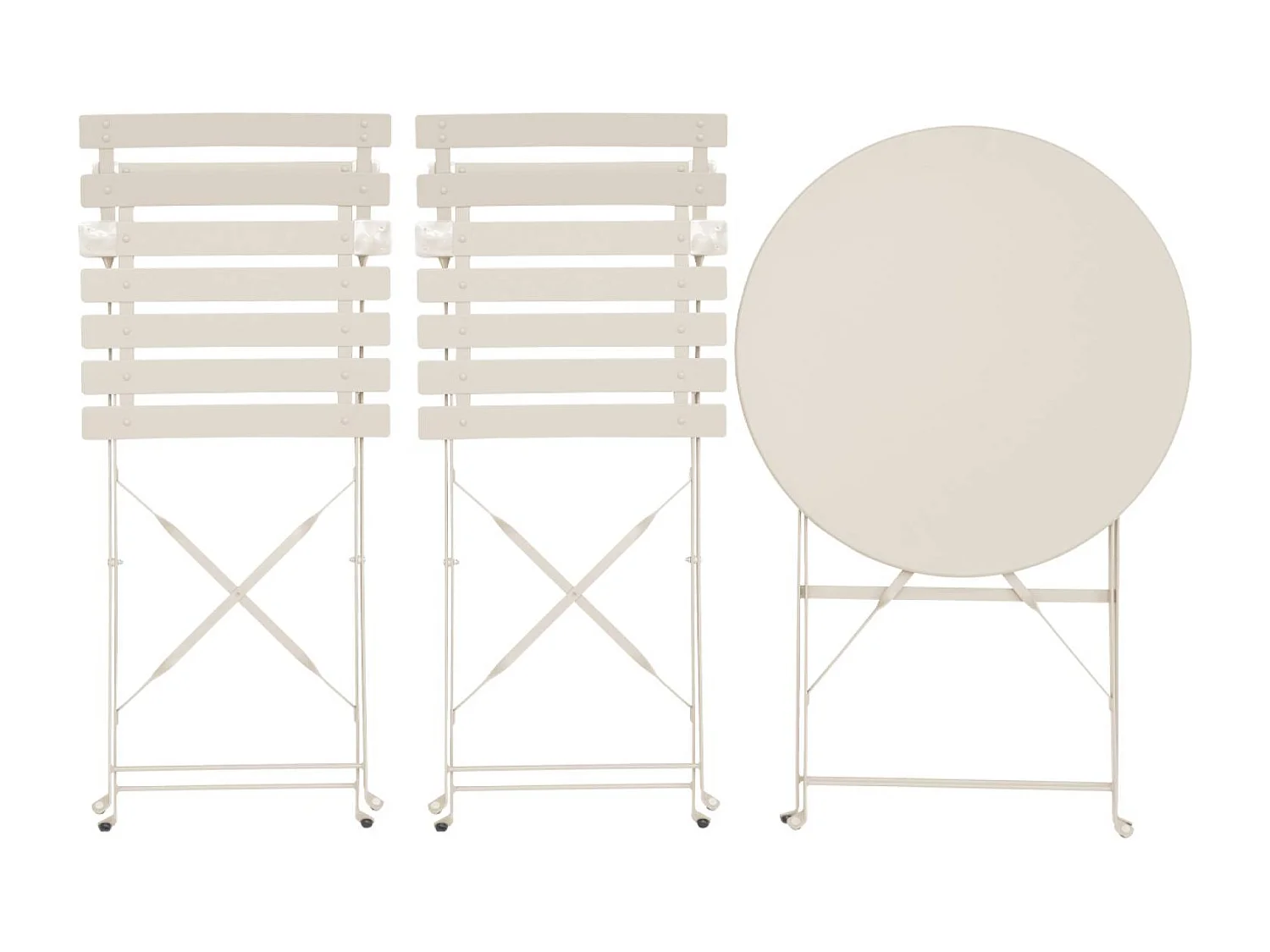 Mesa de jardín bistró plegable metal + 2 asientos beige