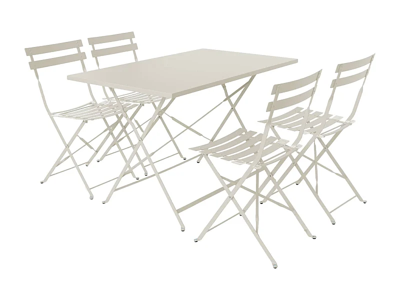 Table de jardin bistrot pliante métal + 4 assises 110 x 70cm. avec quatre chaises pliantes. acier thermolaqué