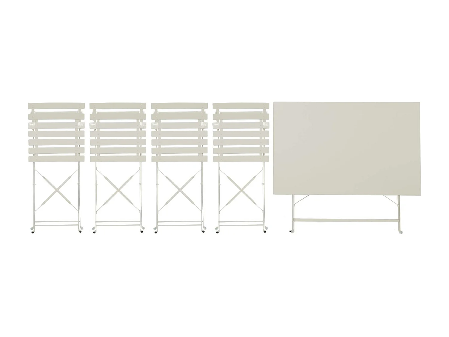 Mesa de jardín cuadrada plegable de metal, 4 sillas beige