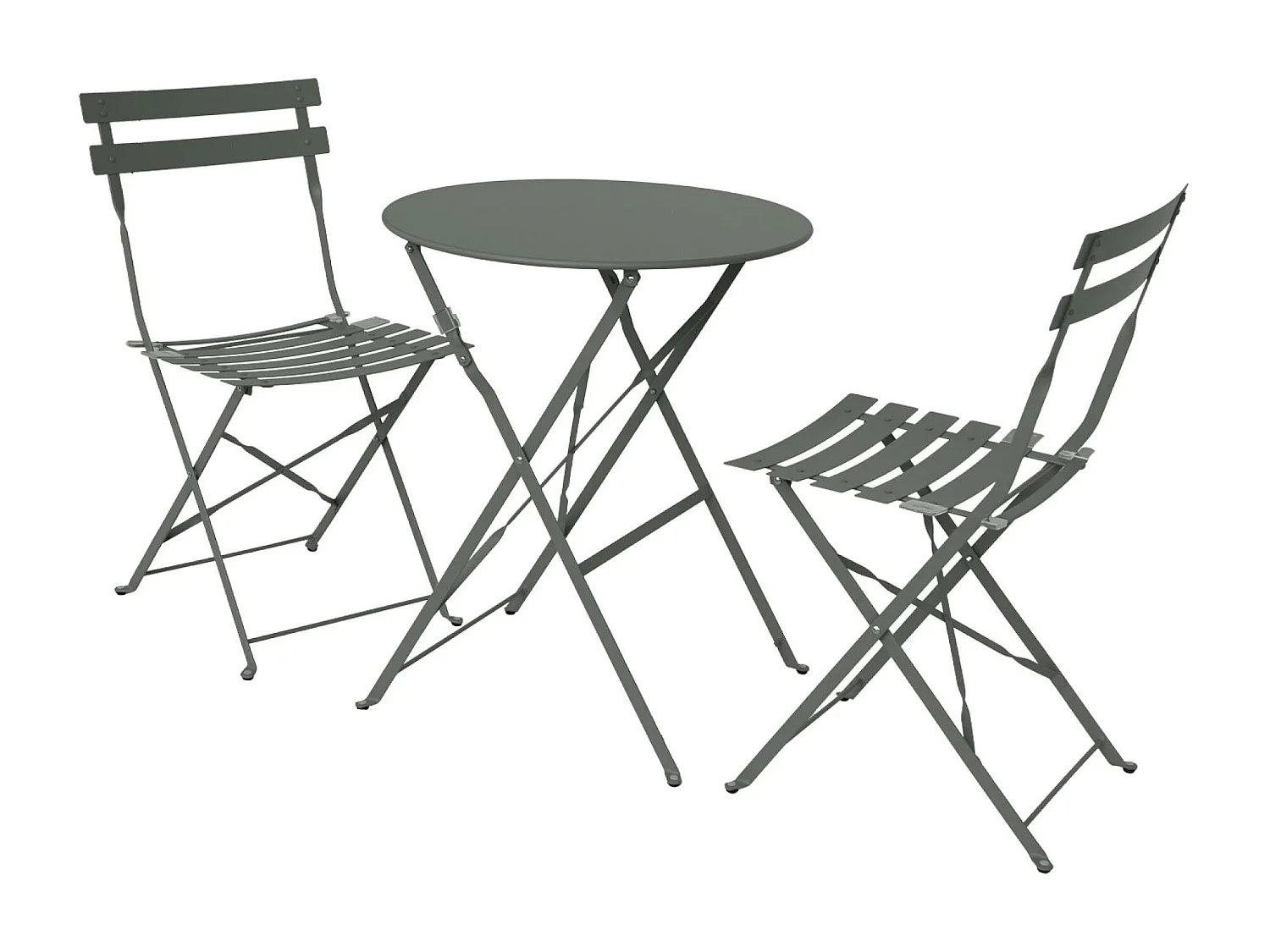 Mesa de jardín bistró plegable metal + 2 asientos verde kaki