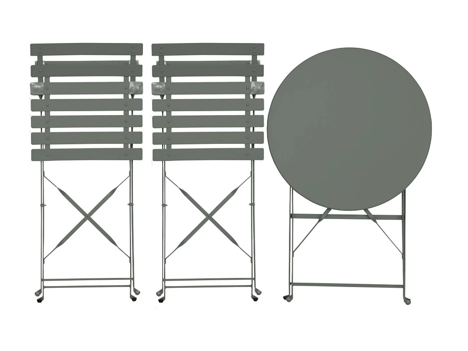 Mesa de jardín bistró plegable metal + 2 asientos verde kaki