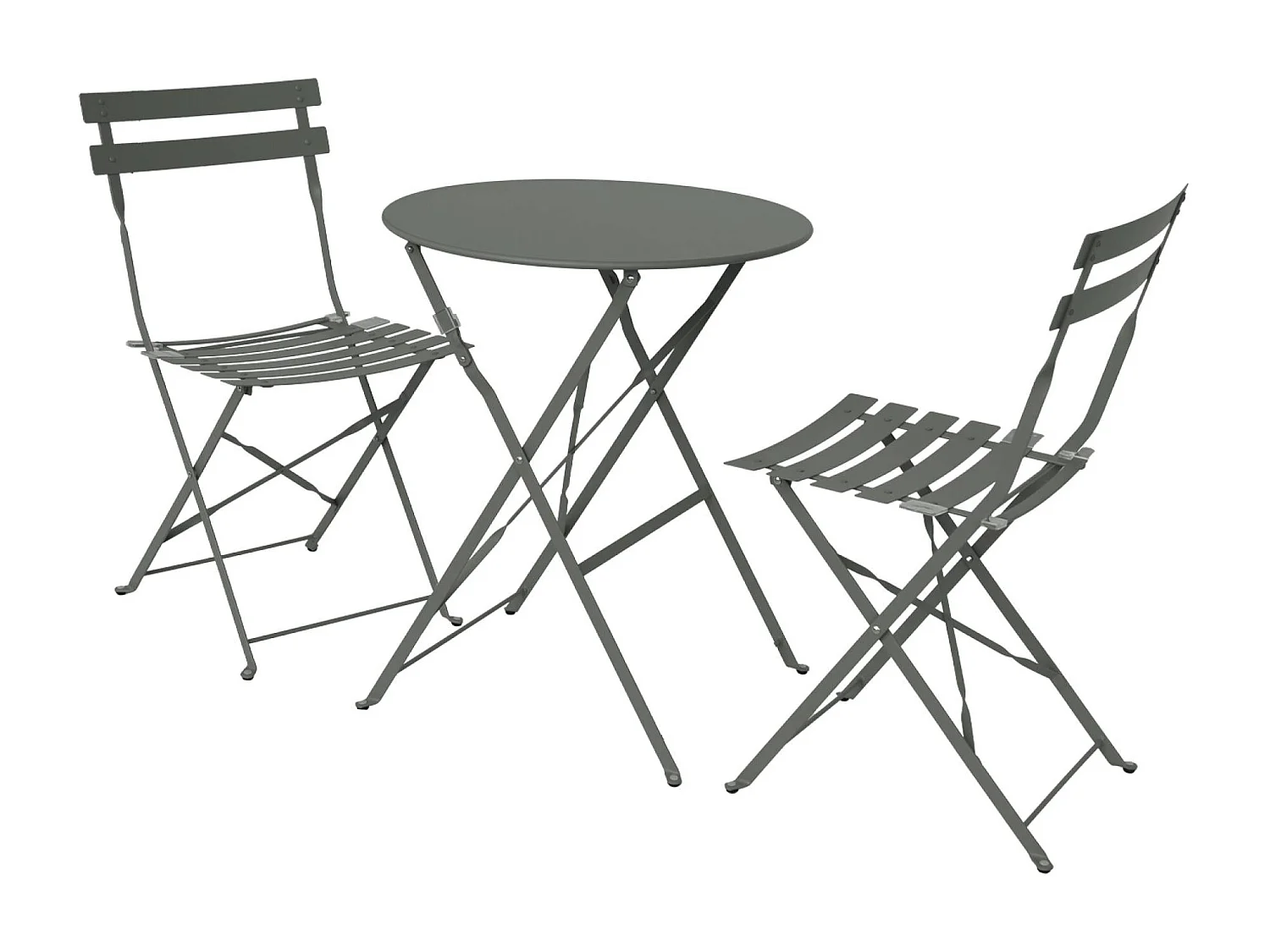 Table de jardin bistrot pliante métal + 2 assises kaki Ø60 x 70cm. acier thermolaqué