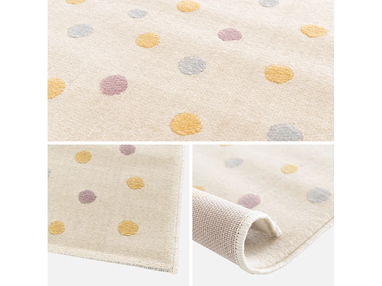 Alfombra multicolor infantil con lunares grandes, 120cm crema