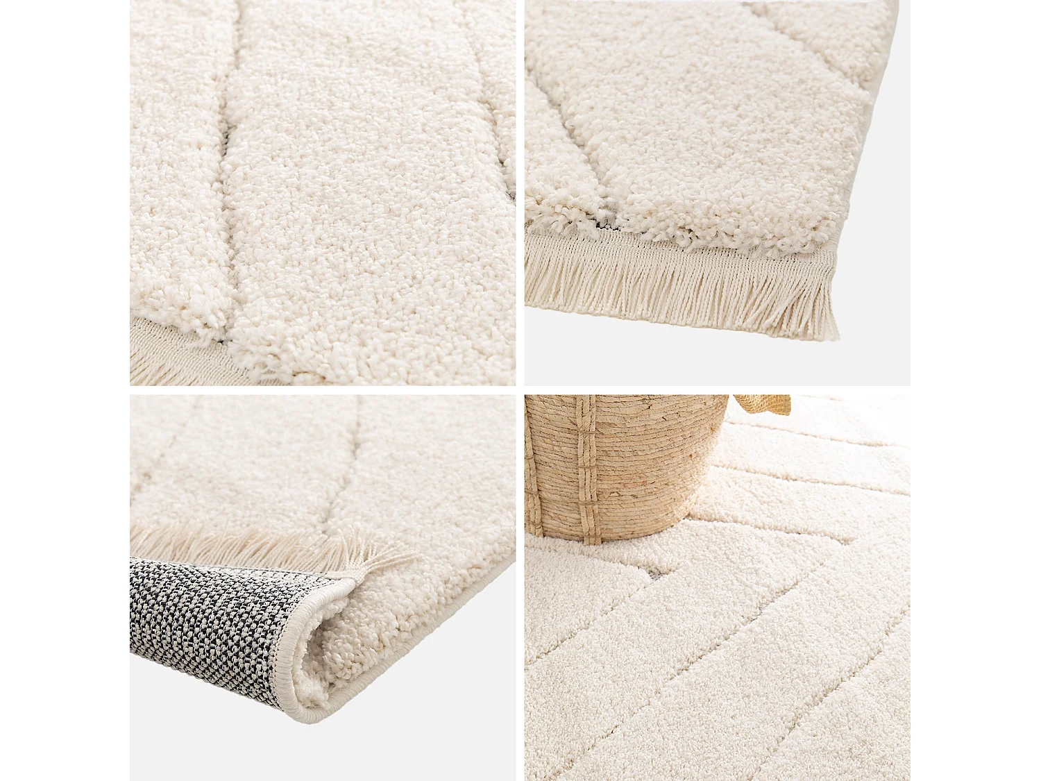 Tapis intérieur tufté avec légers reliefs crème. 80 x 150cm