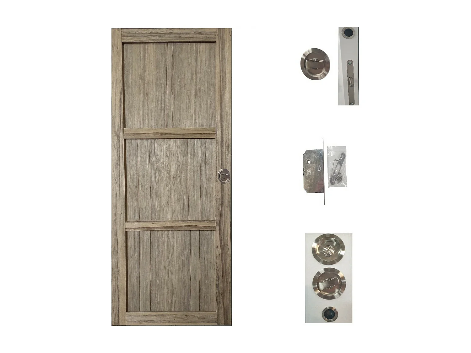 Porte Coulissante Bois Frake 3 Panneaux H204 X L83 + Serrure A Condamnation Gd Menuiseries