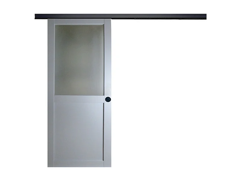 Porta Scorrevole in Vetro Athena RAL7035 H204 x L83 + Binario in Alluminio Nero e 2 Gusci Neri