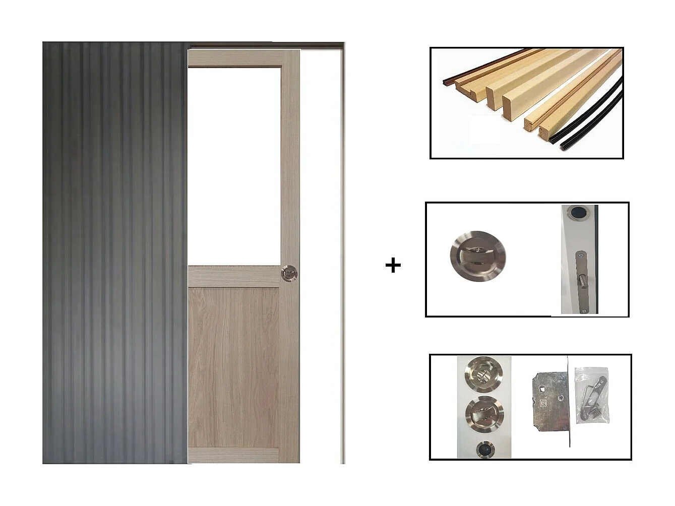 Porte Coulissante Atelier Placage Chene Vitree H204 X L73 + Systeme Galandage Et Kit Finition Inclus Gd Menuiseries