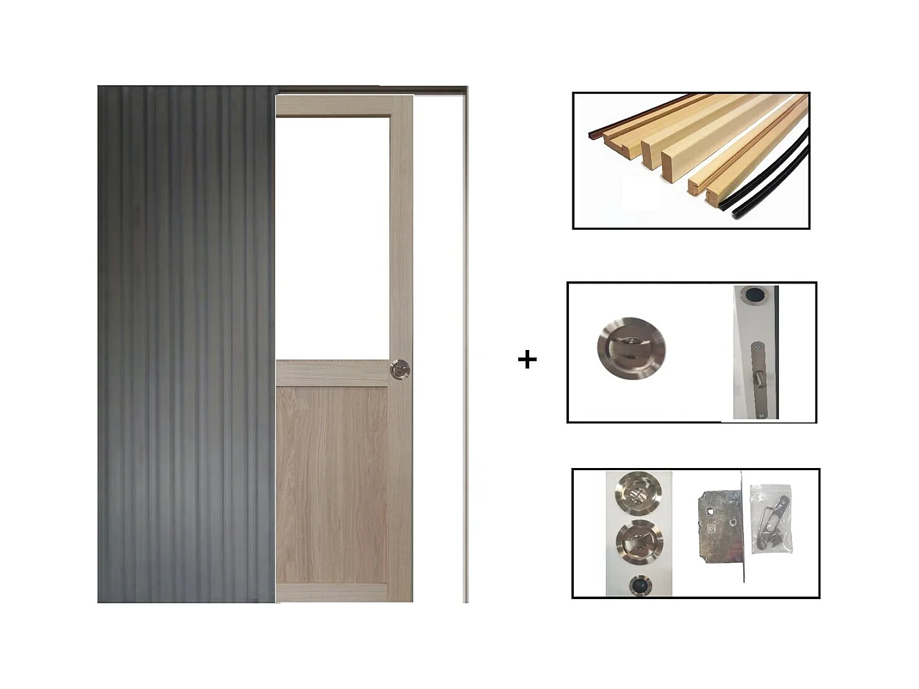 Porte Coulissante Atelier Placage Chene Vitree H204 X L73 + Systeme Galandage Et Kit Finition Inclus Gd Menuiseries