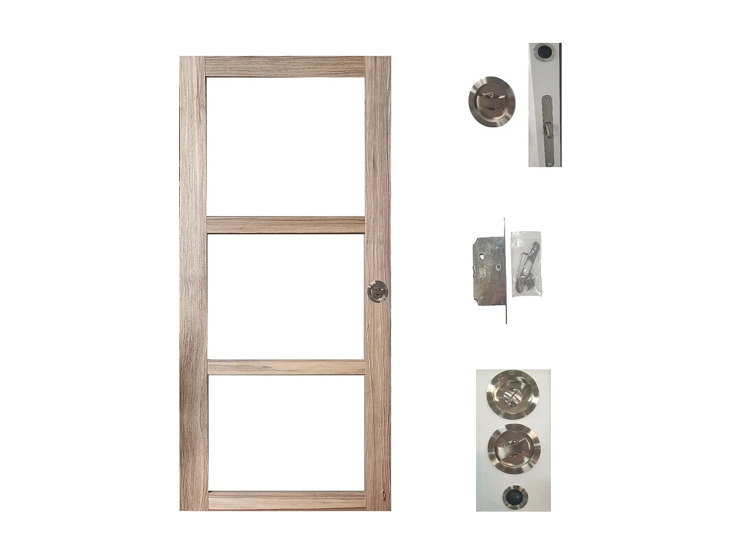 Porte Coulissante Bois Frake Vitrage Transparent H204 X L83 + Serrure A Condamnation Gd Menuiseries