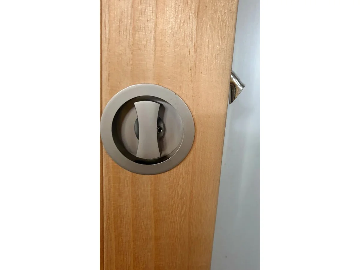 Porte Coulissante Bois Frake Vitrage Transparent H204 X L73 + Serrure A Condamnation Gd Menuiseries