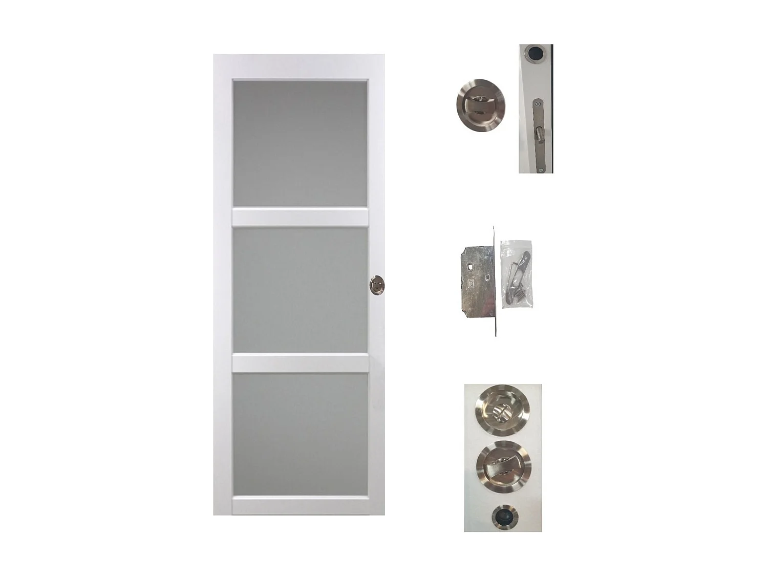 Porte Coulissante Kenya Blanc Vitree H204 X L93 + Systeme Galandage Et Kit Finition Inclus Gd Menuiseries