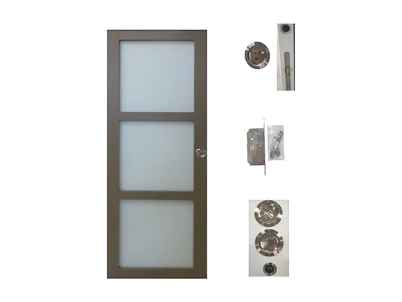 Porte Coulissante Marron Ral7006 Vitee H204 X L73 + Serrure A  Condamnation Gd Menuiseries