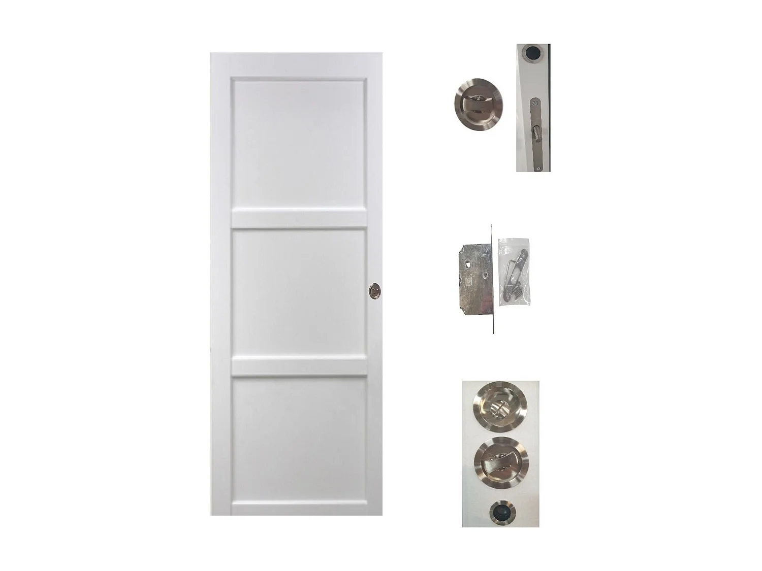 Porte Coulissante Korya Blanc 3 Panneaux H204 X L93 + Systeme De Galandage Et Kit De Finition Inclus Gd Menuiseries