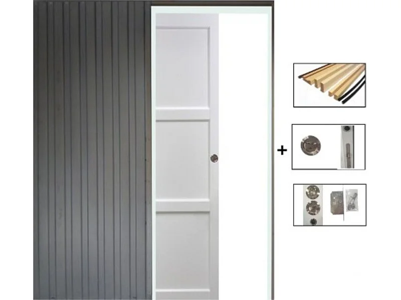 Porte Coulissante Korya Blanc 3 Panneaux H204 X L93 + Systeme De Galandage Et Kit De Finition Inclus Gd Menuiseries