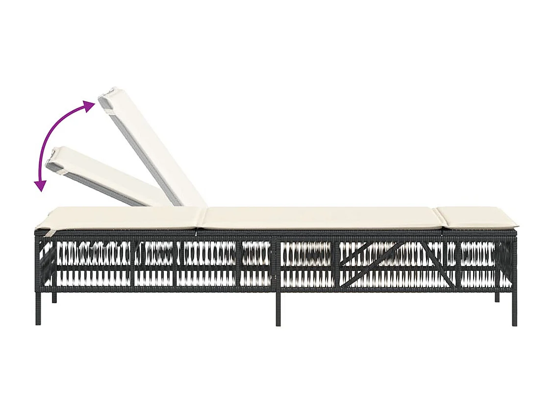 Sonnenliege mit Auflage Schwarz Poly-Rattan