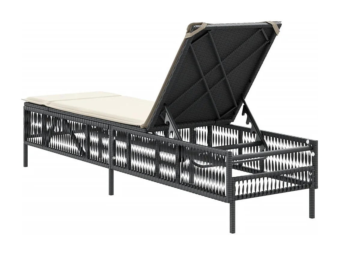 Chaise longue avec coussin noir résine tressée