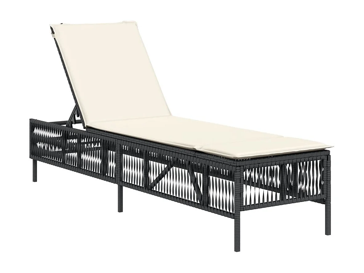 Chaise longue avec coussin noir résine tressée