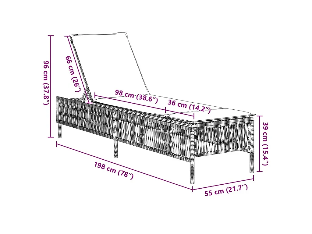 Sonnenliege mit Auflage Grau Poly Rattan