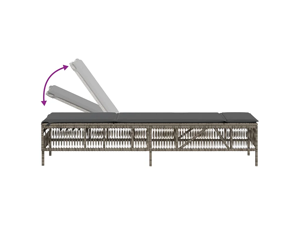 Sonnenliege mit Auflage Grau Poly Rattan