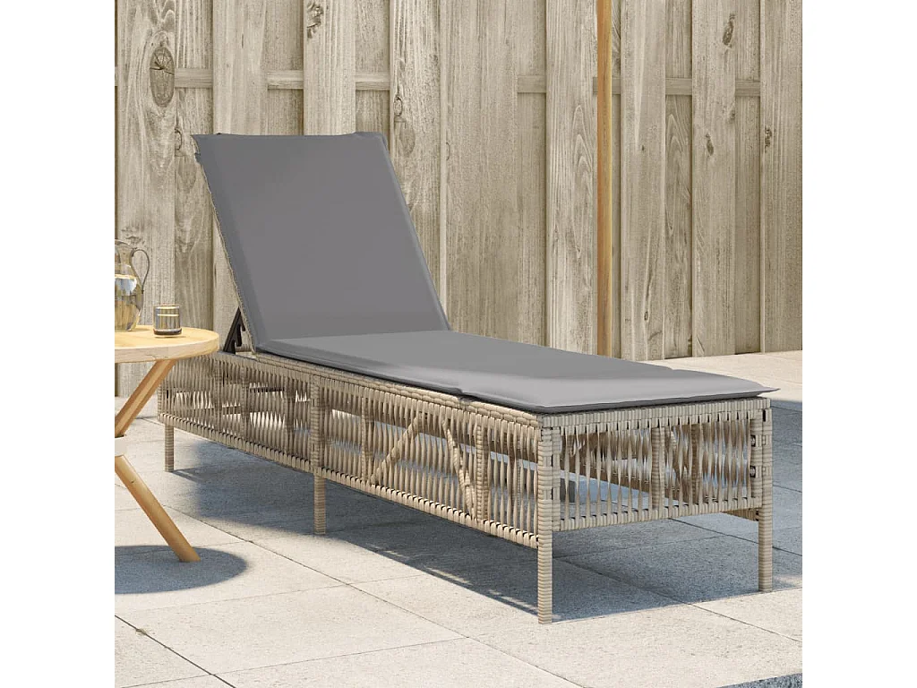 Lettino Prendisole con Cuscini Beige in Polyrattan