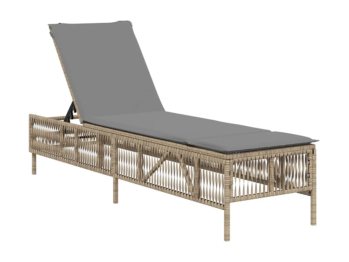 Lettino Prendisole con Cuscini Beige in Polyrattan