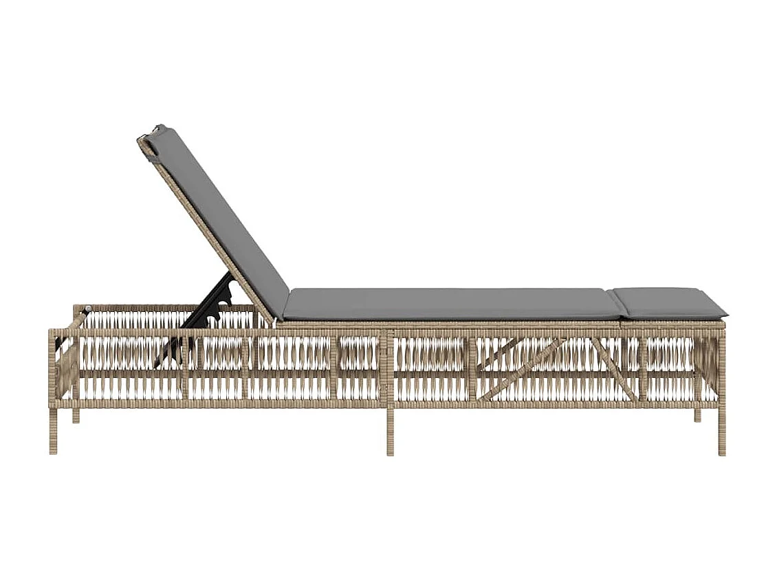 Lettino Prendisole con Cuscini Beige in Polyrattan