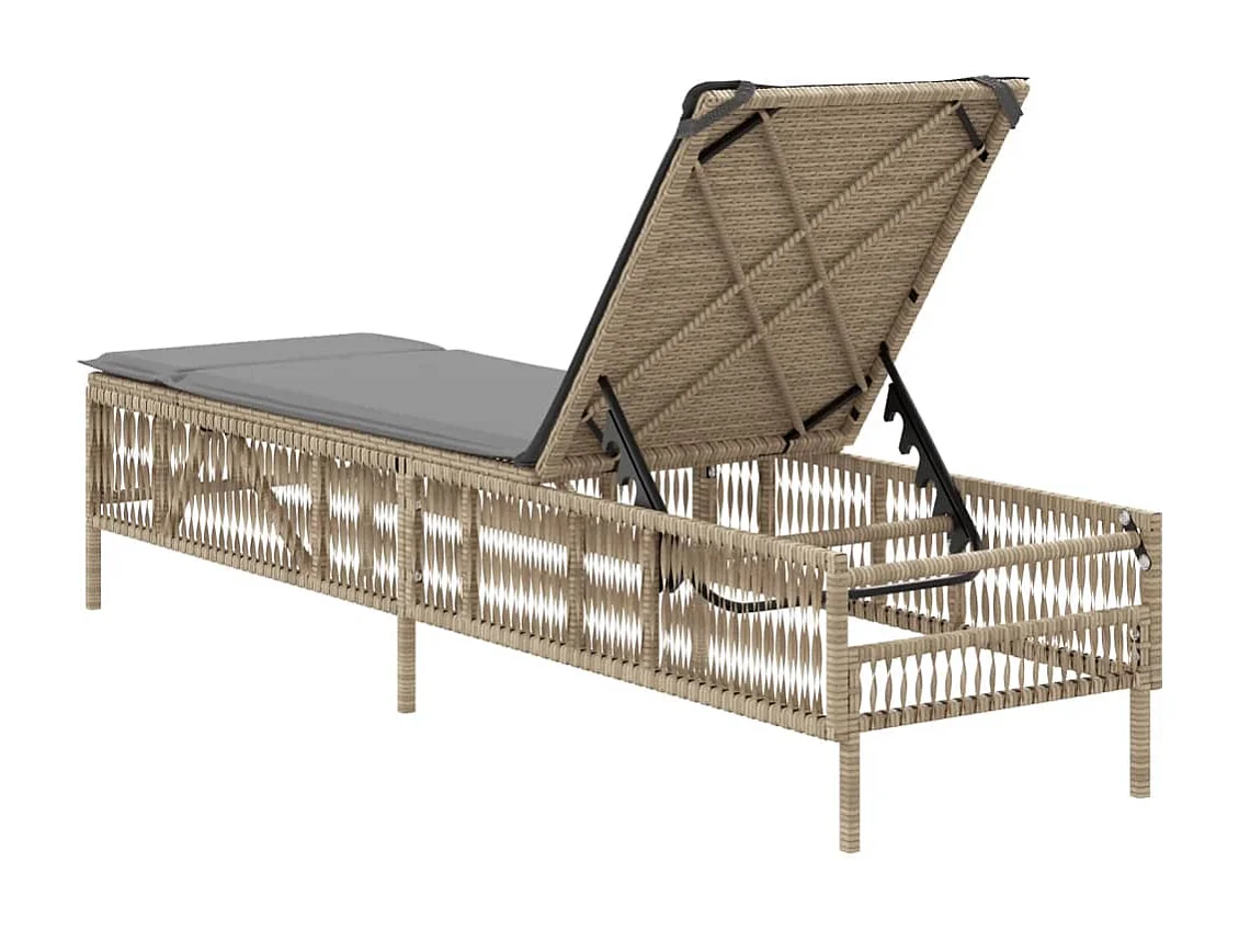 Lettino Prendisole con Cuscini Beige in Polyrattan