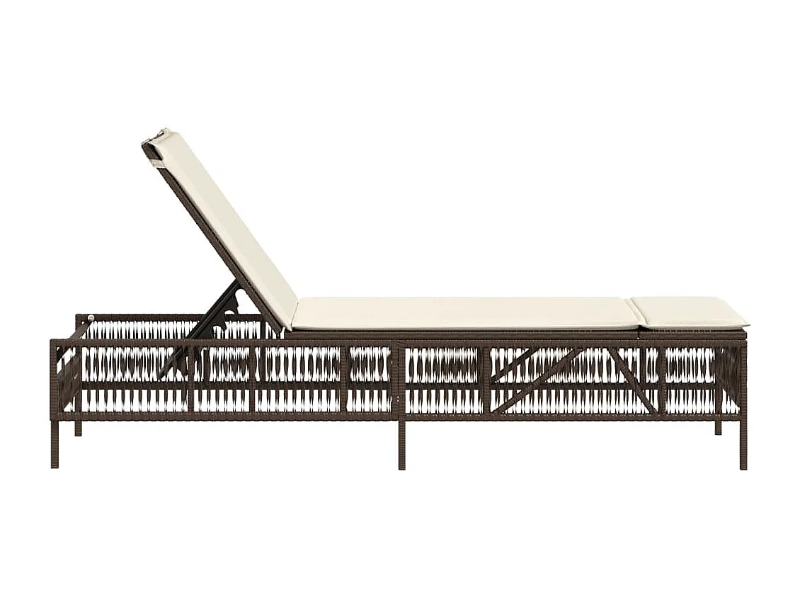 Ligbed met kussen poly rattan bruin