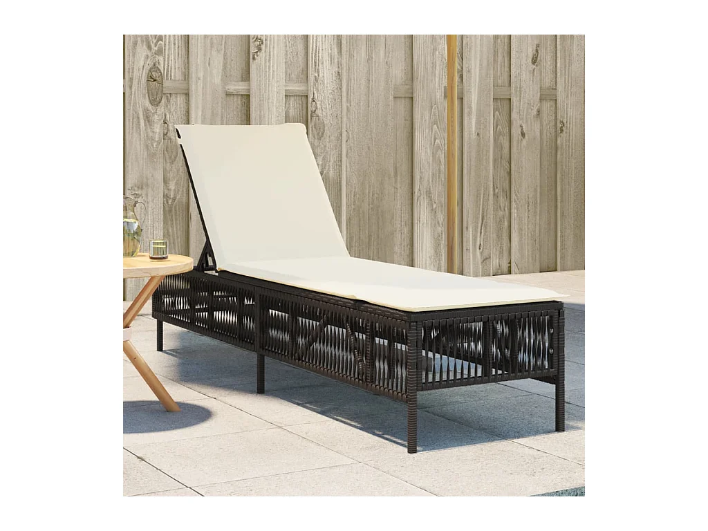 Chaise longue avec coussin marron résine tressée