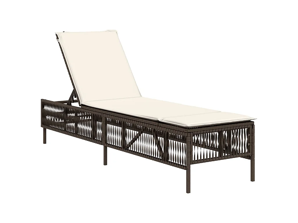 Lettino Prendisole con Cuscino Marrone in Polyrattan