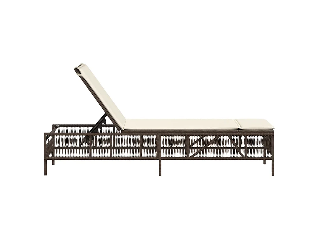 Lettino Prendisole con Cuscino Marrone in Polyrattan