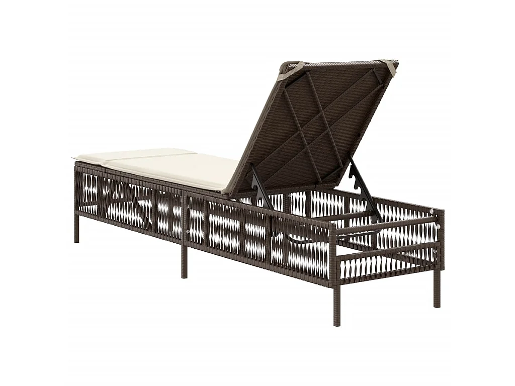 Lettino Prendisole con Cuscino Marrone in Polyrattan