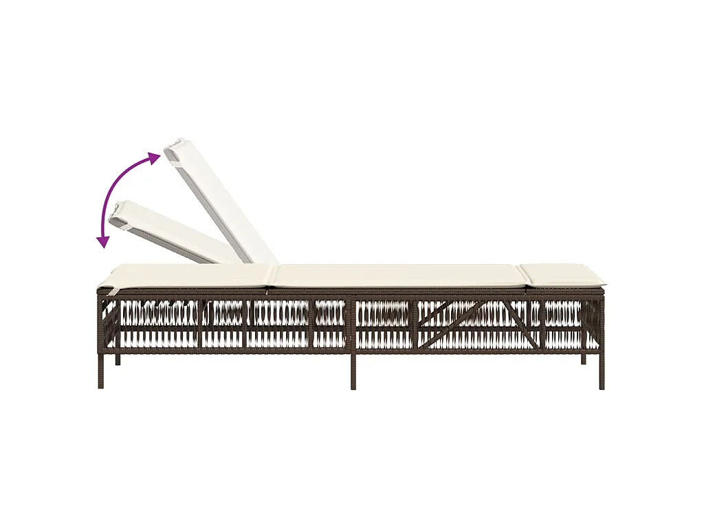 Lettino Prendisole con Cuscino Marrone in Polyrattan