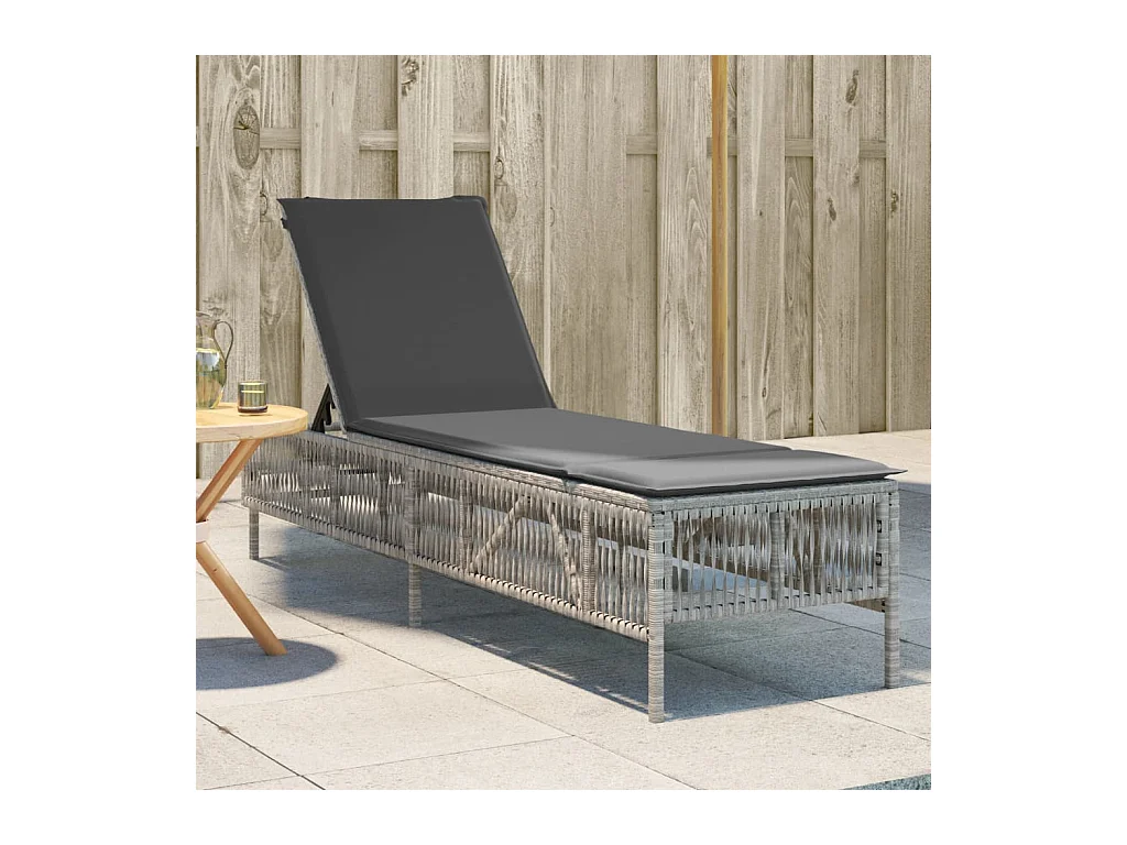 Lettino Prendisole con Cuscino Grigio Chiaro in Polyrattan