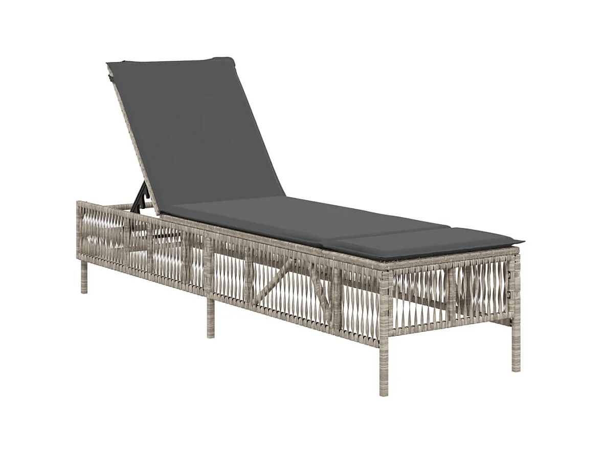 Chaise longue avec coussin gris clair résine tressée