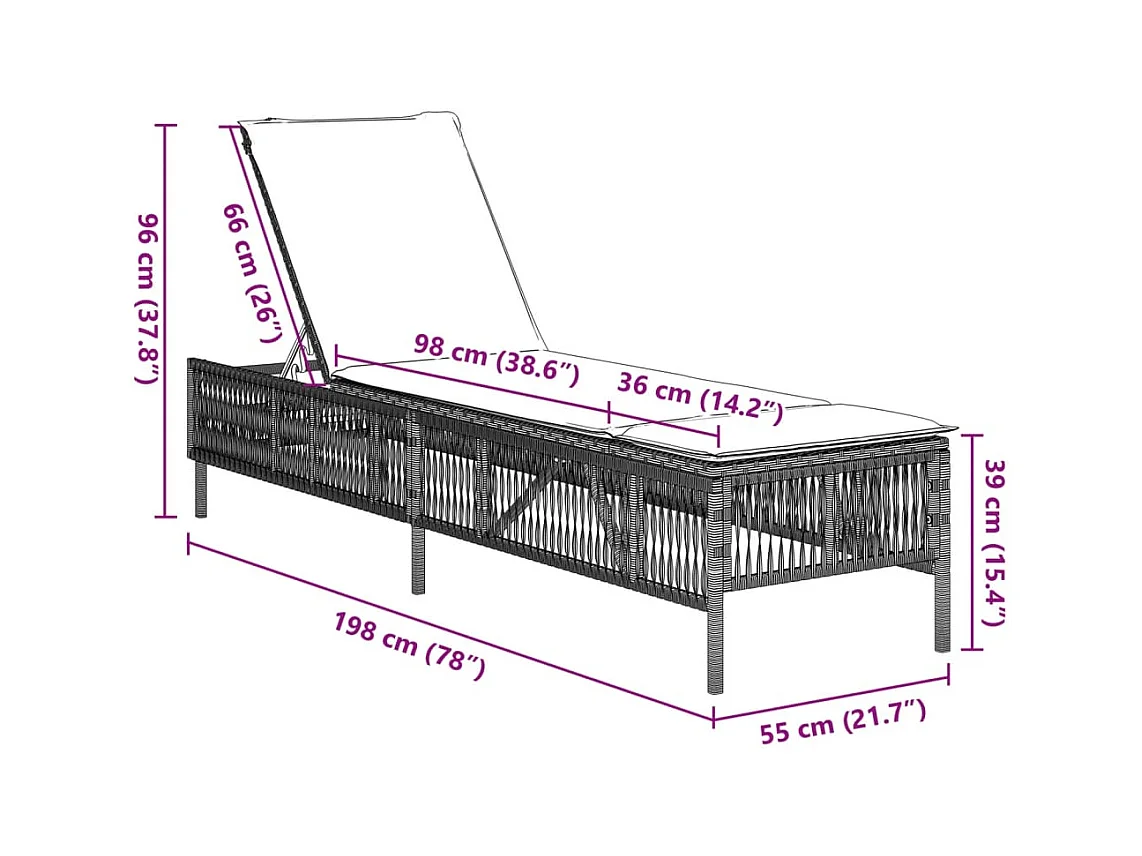 Chaise longue avec coussin gris clair résine tressée