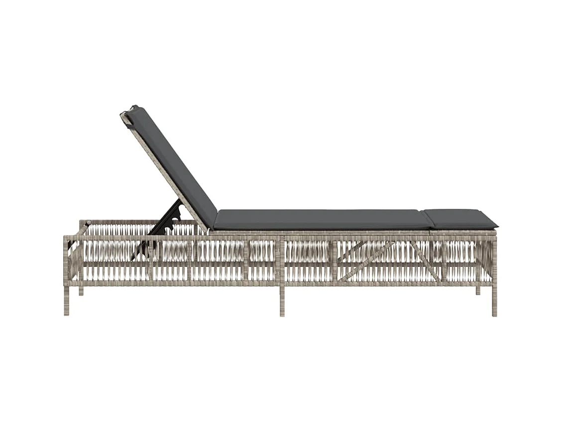 Chaise longue avec coussin gris clair résine tressée