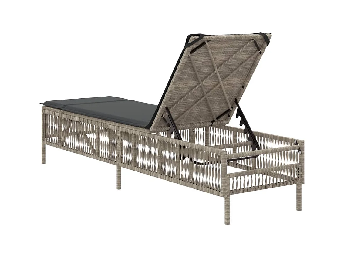Chaise longue avec coussin gris clair résine tressée